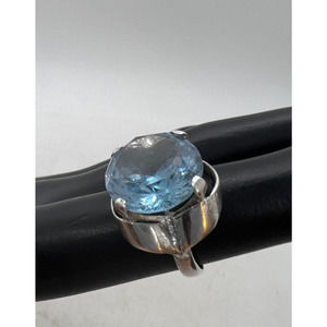 Vintage Sterling Estate Blue Topaz (?) Cocktail Ring Sz 3 & 5.9 g